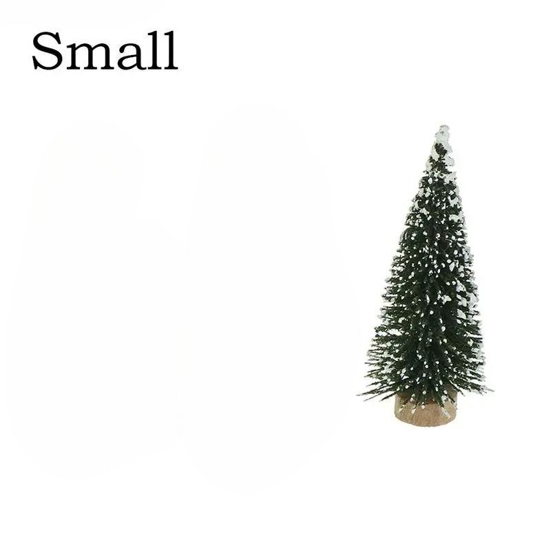 Mini Árvores de Natal Pinheiro Artificial Decoração de Mesa Topo de Neve Verde Escuro Prata Branco Base de Madeira Decoração de Festa de Natal Decoração