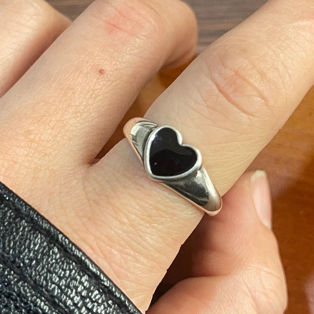 

BF CLUB 925 Sterling Rings for Women Simple Geometric Handmade Irregular Retro Ring Black Heart Allergy For Birthday Gift resizable