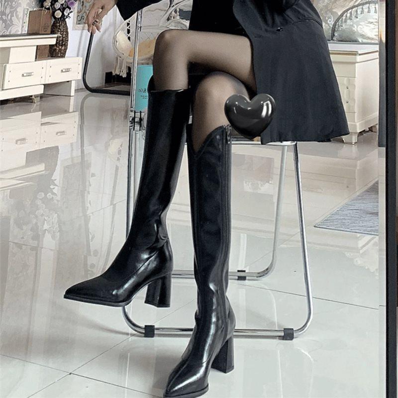 Boots Women's High-heeled Boots Knight Boots V Thick Heel Mouth Small Man Versatile 2025 New High Boots Autumn Boots