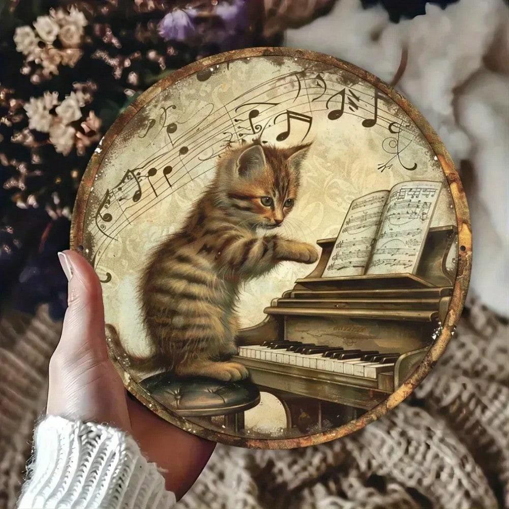 Vintage Cat Playing Piano Metal Wall Art Sign Home Bar Decor Gift