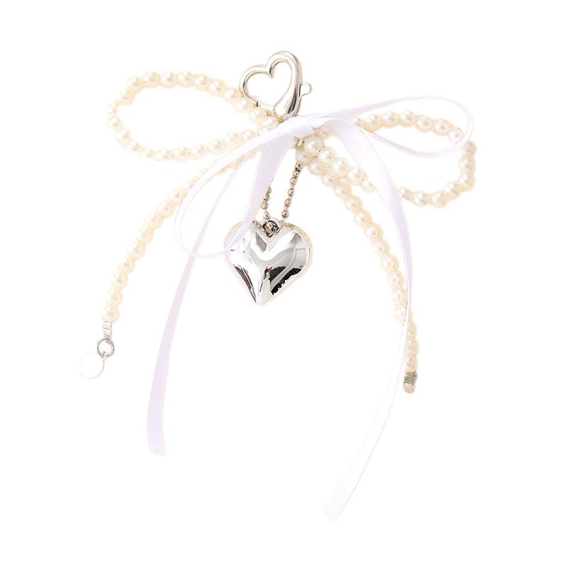 Trendy Creative Heart Ribbon Bowknot Charm Keychain Delicate Key Ring Pendant Exquisite Backpack Decoration Accessories Gifts