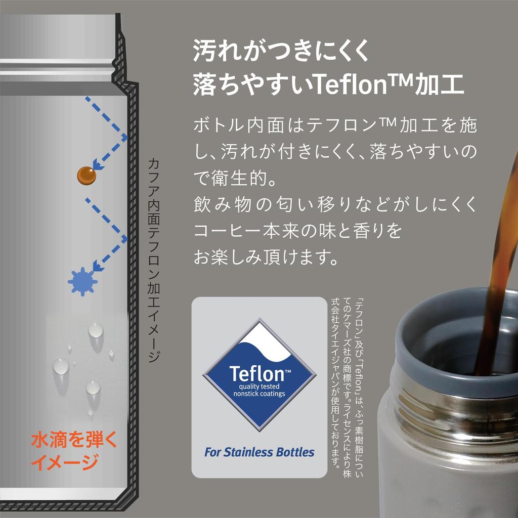 CB Japan QAHWA Coffee Bottle 200ml Gray Beige Vacuum Insulated Double Wall Teflon Coated Interior Direct Drinking Mini