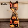 Country Style Holiday Room Ornaments Rustic Wooden Cat Ornament, Vintage Halloween/Flower Wood Tabletop Signs, Housewarming Gift Ideas Distressed