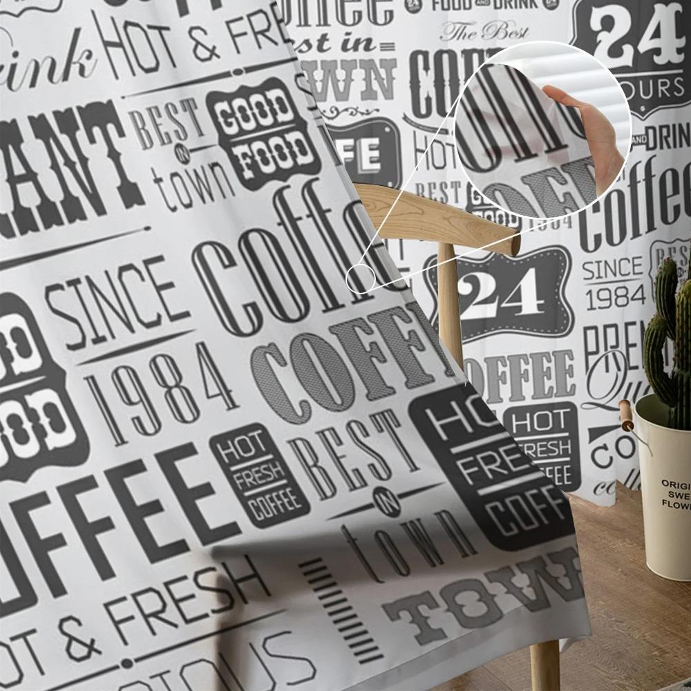 Vintage Text Coffee Tulle Curtains for Living Room Printed Sheer Voile Curtain Bedroom Window Screening Drapes Blinds Home Decor