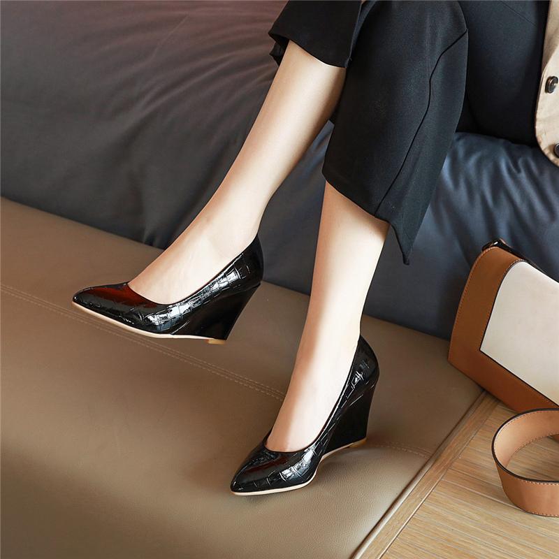 Classic Wedges Heels Pumps Shoes Women Casual Fashion Pointed Black White Dress Pumps Wedding Office Party Wedge Shoes Female