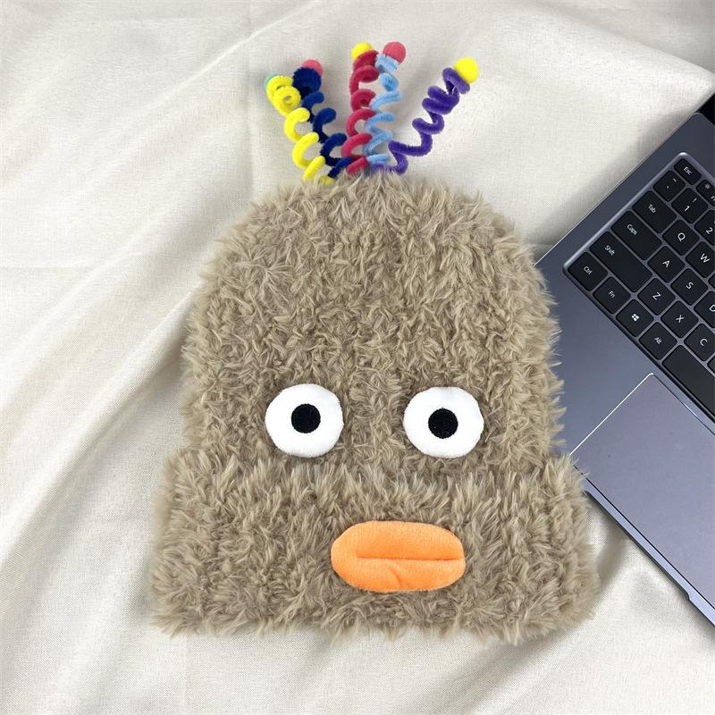 New Cute Funny Sausage Mouth Plush Hat Women's Versatile Big Head Circumference Warm Wool Ear Protection Knitted Hat