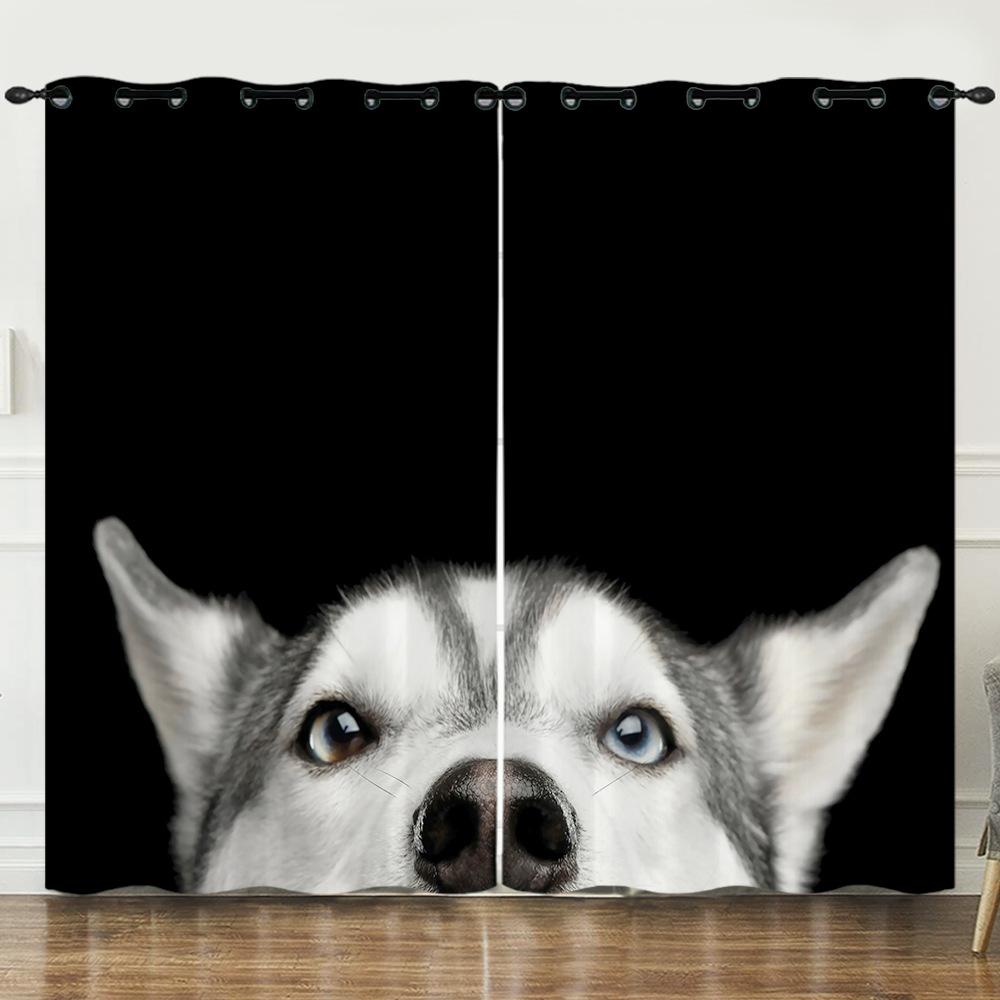 Curtains Cute Art Dog 3D Digital Printing Blackout Curtain Punching