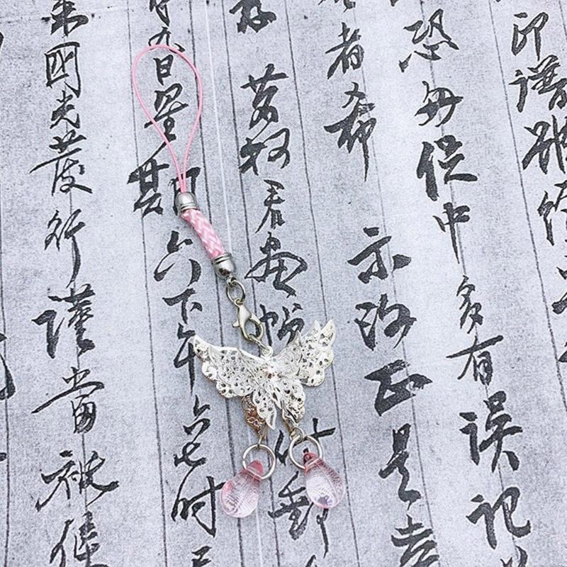 Stylish Butterfly Beaded Mobile Phone Strap Anti-Lost Chain Hangings Jewelry Simple Keycahins for Keys Bags and Phones