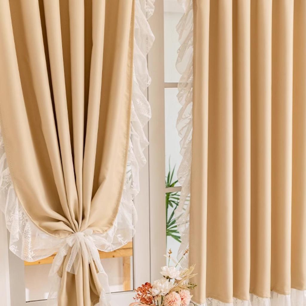 Blackout Curtain with Lace Trim – Gold Foil Velvet, Hook Top, Thermal Insulated, 1 Panel for Bedroom/Living Room