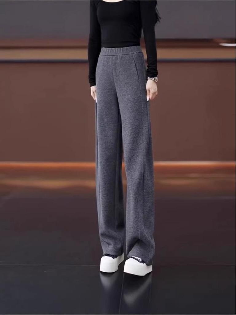 Women's Gray Cashmere Slimming Casual Autumn/Winter Pants - Narrow & Wide-Leg Options