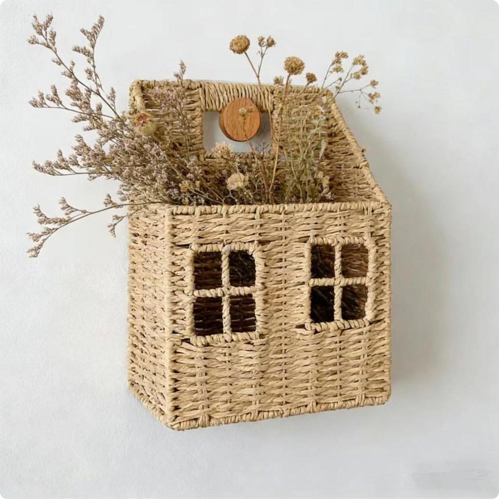 Woven Wall Basket Handwoven Organizer Fiber Hanging for Children's Room, Entryway