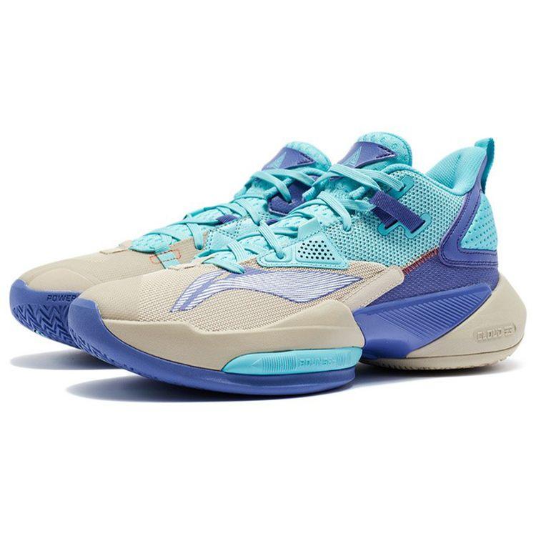 Li Ning Air Strike 8 Durable Non-Slip Mid-Top Basketball Shoes Men Sneakers Light-Blue ABPR035-2