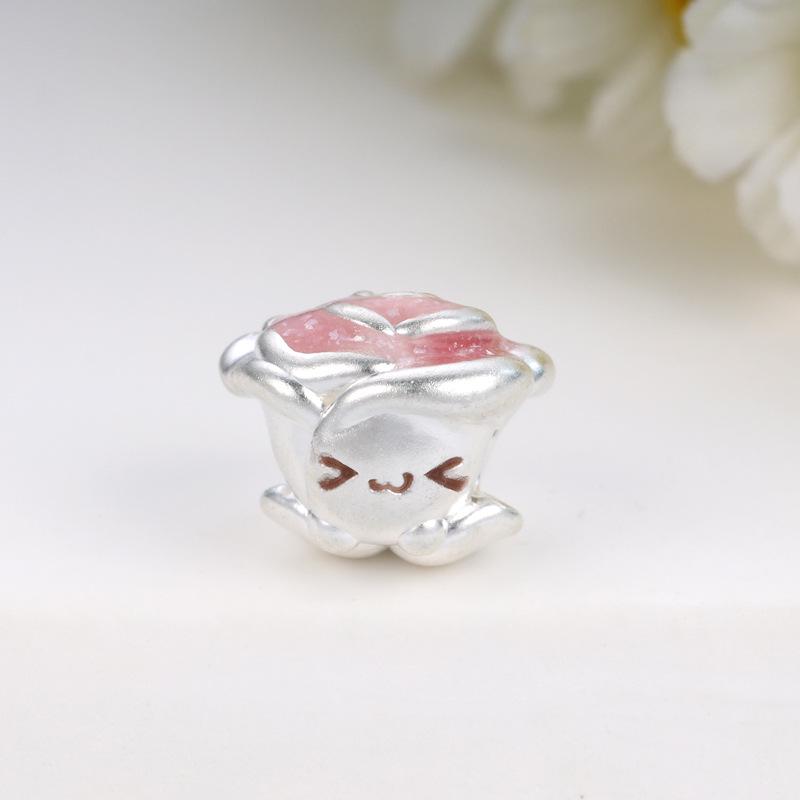 Sterling Silver 999 Rose Flower Beaded Rope DIY Charm Jewelry Accessory серебряный