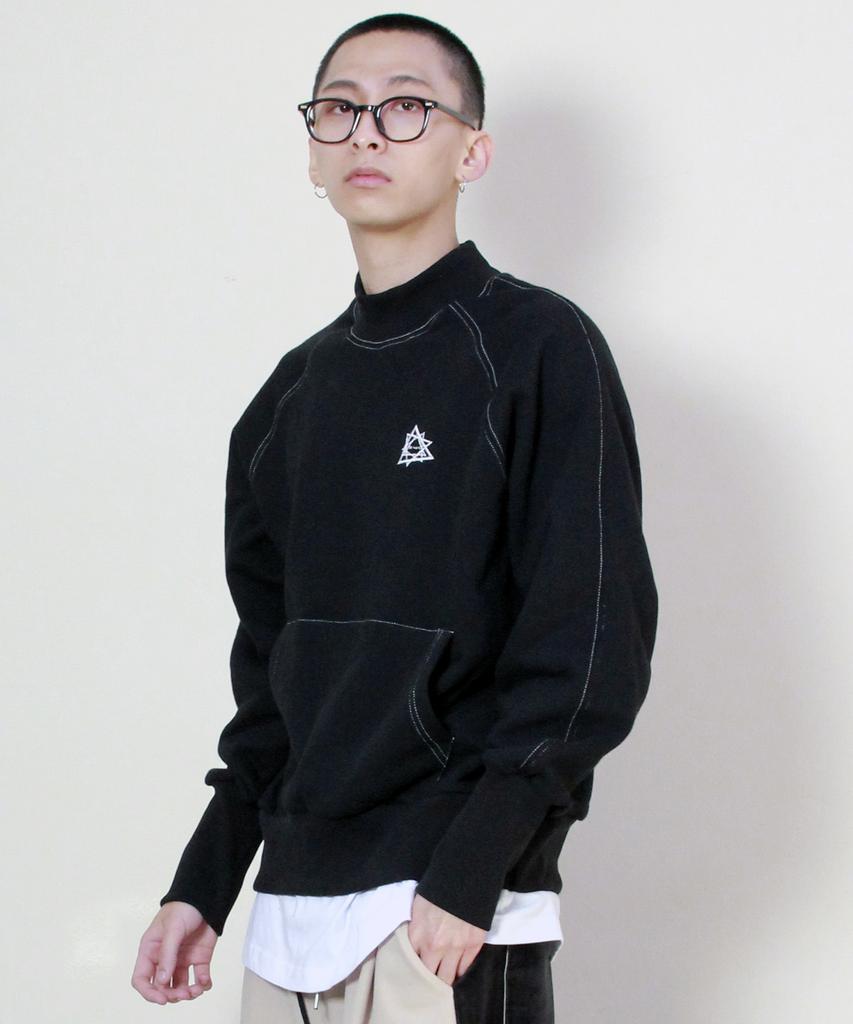 Deumakeu Mock Neck Fleece-Lined Raglan Stitch Sweatshirt Black