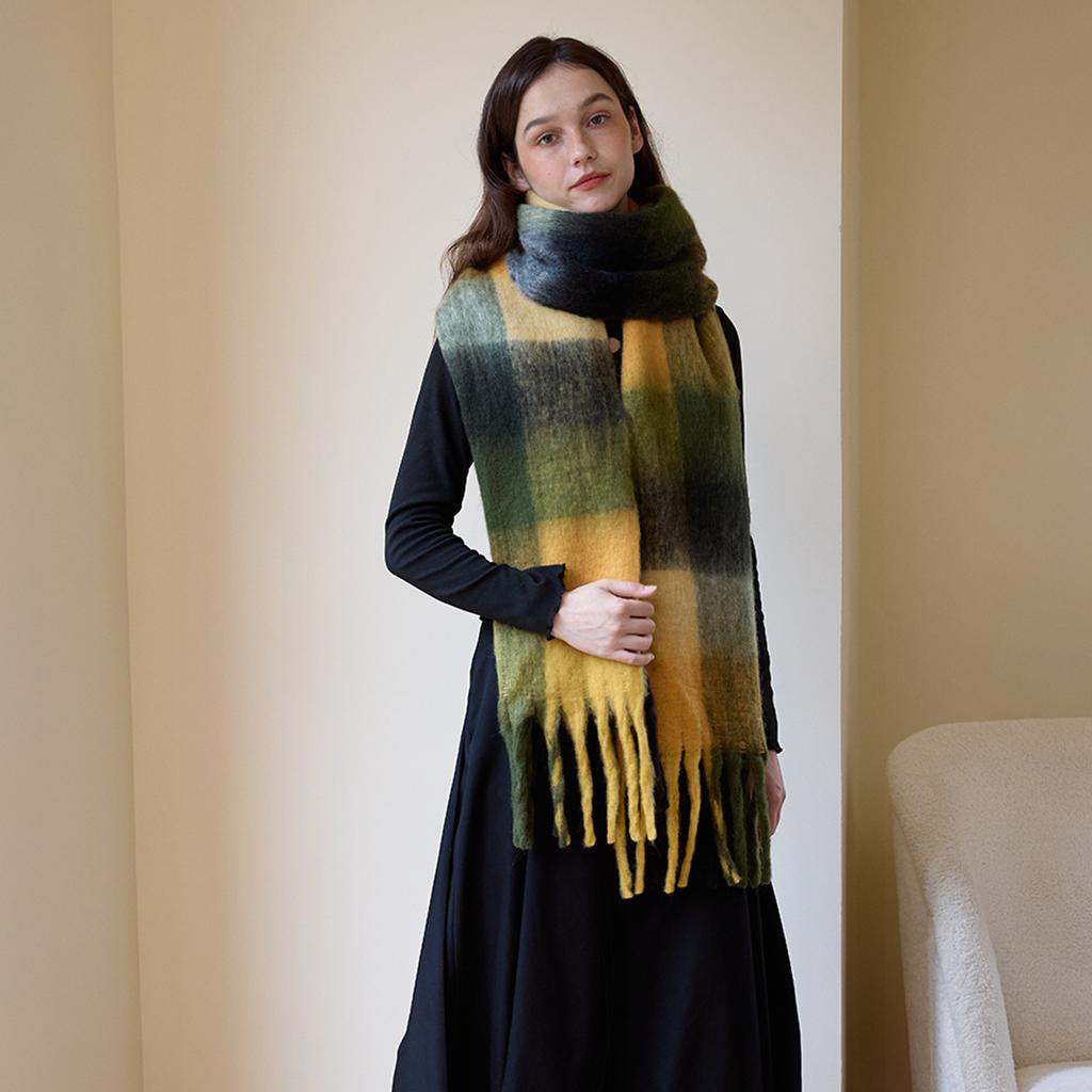 Imitation cashmere plaid scarf women's winter thickened simple warm black and white classic fringed scarf shawl