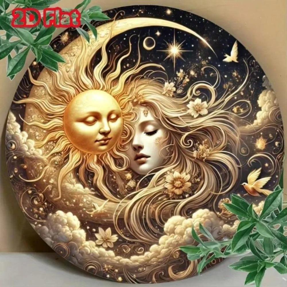 Celestial Sun Moon Floral Metal Wall Art Decor for Living Room Restaurant