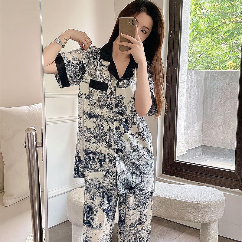 Pajamas Women'S Suit High-End Ink Painting Summer Short-Sleeved Trousers Loose Large-Size Loungewear Women