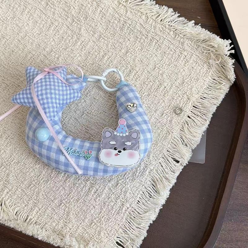 Sweet Cartoon Pink Blue Plaid Animal Phone Charm Cute Girly Versatile Keychain Accessory