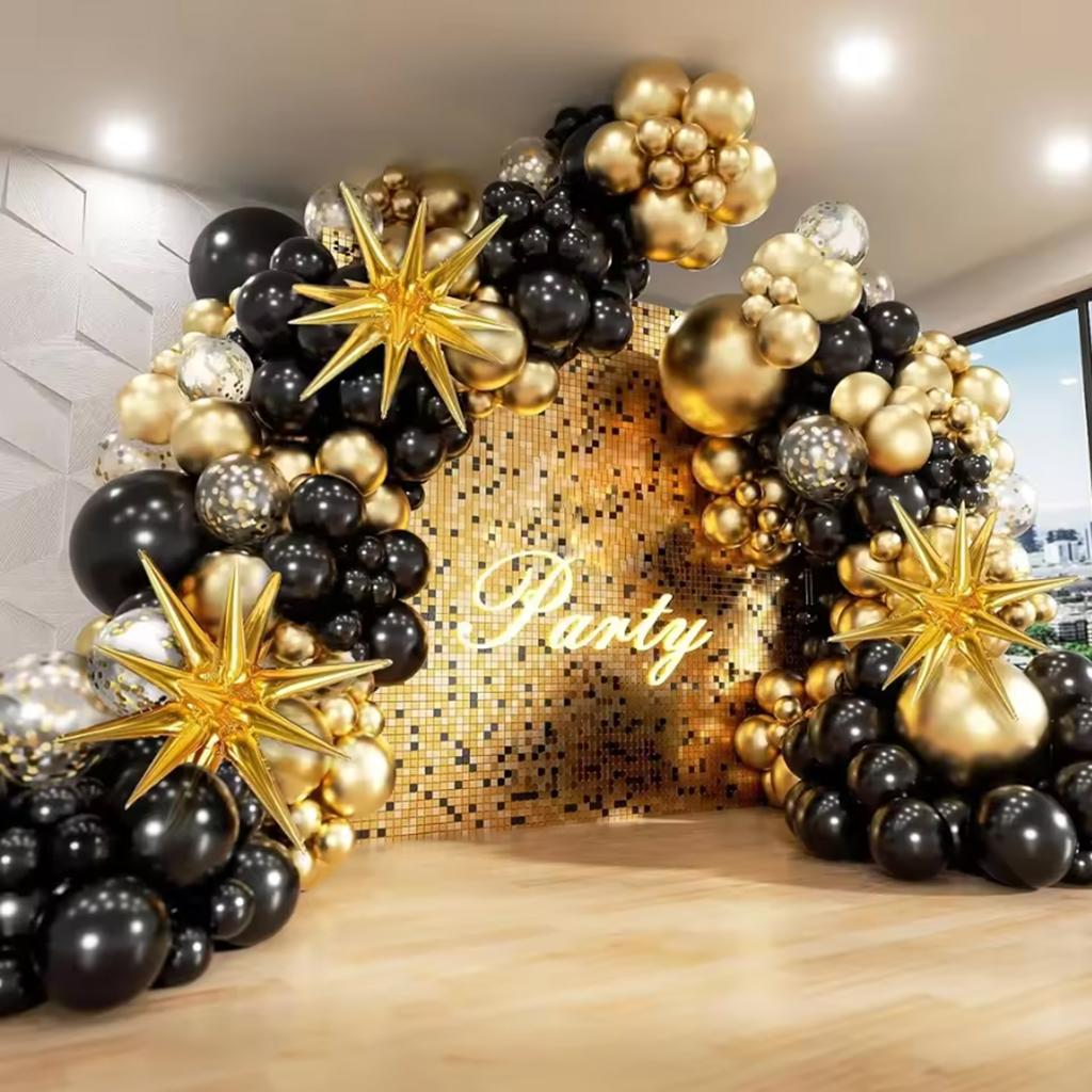 121Pcs White and Gold Balloons Garland Arch Kit with Starburst Foil Balloons for Wedding Anniversary Birthday Party Decorations