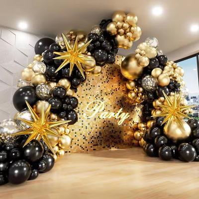 121Pcs White and Gold Balloons Garland Arch Kit with Starburst Foil Balloons for Wedding Anniversary Birthday Party Decorations