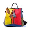 Echte Ledertasche für doppelten Schultergurt im bunten Kontrastdesign, Echter Lederrucksack für den Freizeitgebrauch