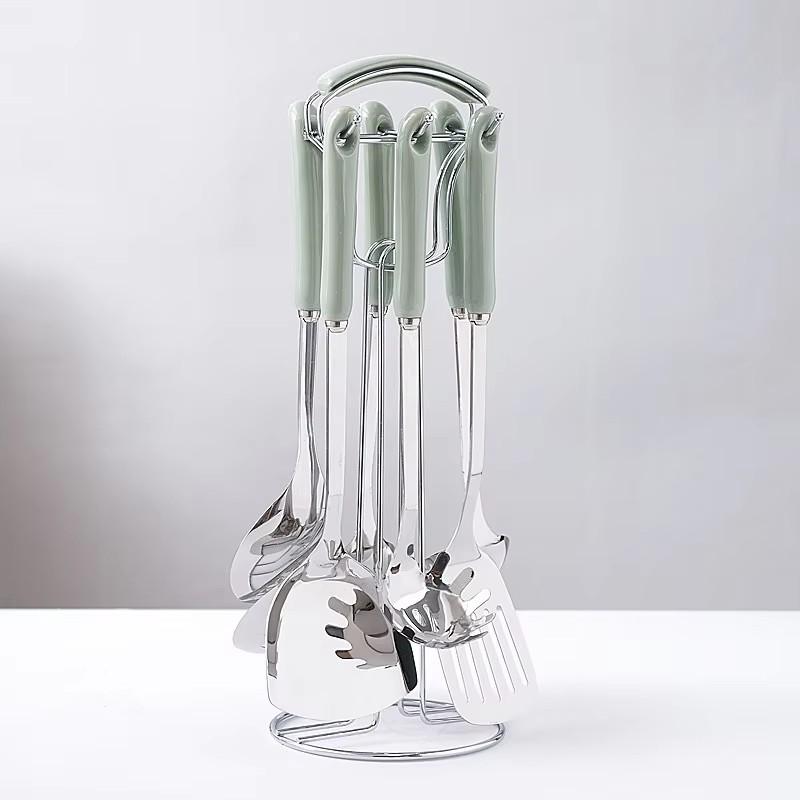 

Набір кухонного приладдя з 7 предметів з нержавіючої сталі: лопатка, супова ложка, кухонне приладдя, кулінарна лопатка, кухонне приладдя, керамічна ручка, скандинавські кухонні інструменти