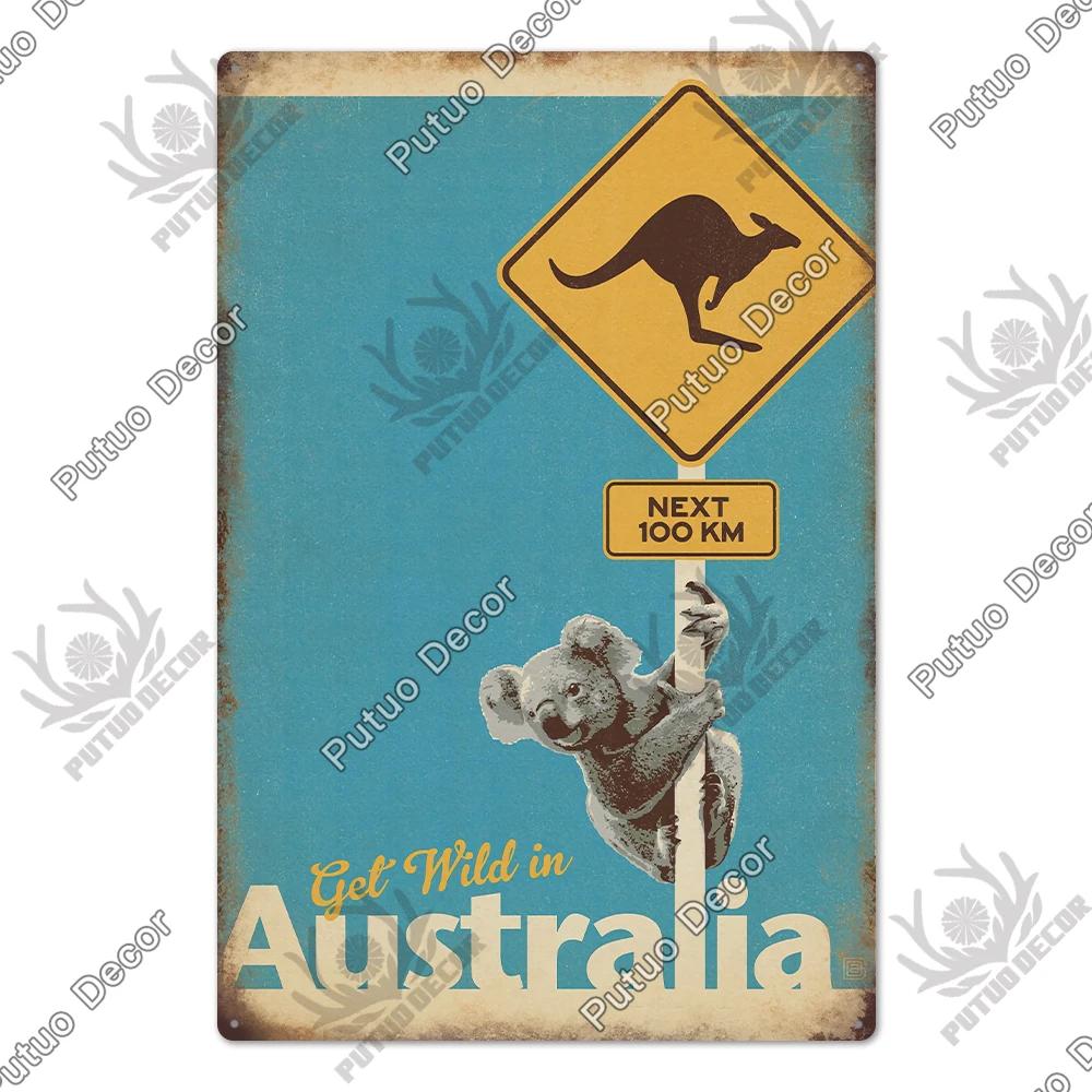 Putuo Decor Australia Metal Sign Plaque Metal Vintage Poster Tin Sign Decoration for Bar Club House Living Room Wall Home Decor