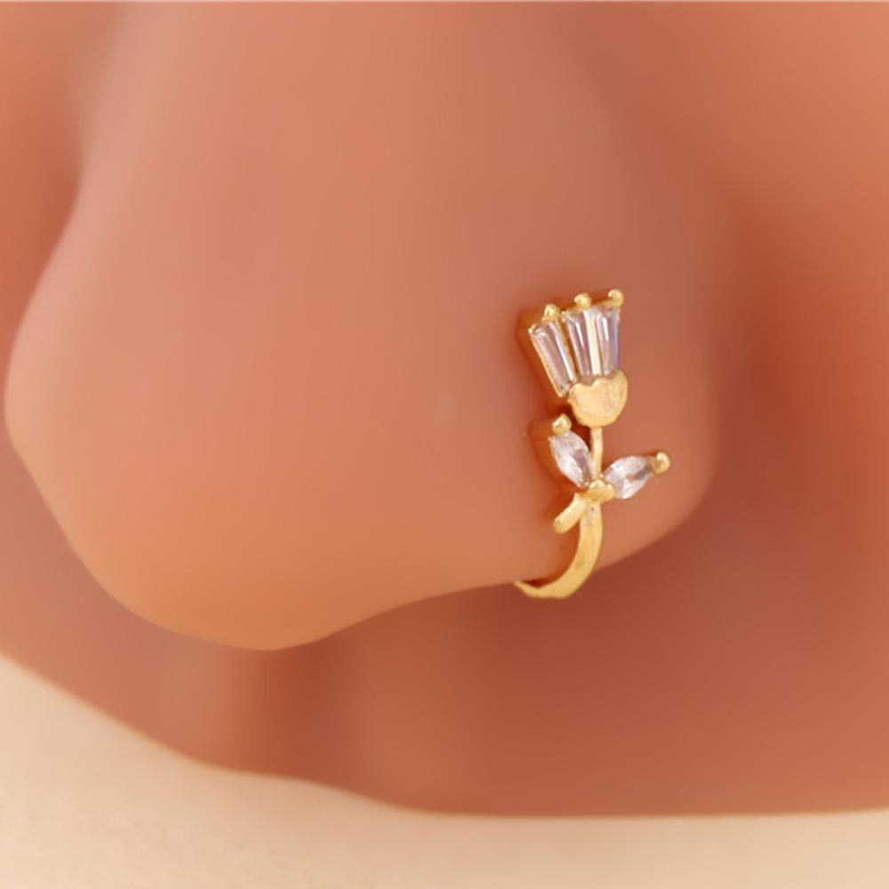 Personalized Non-Perforated U-Shaped Nose Stud, Simple Light Luxury, Exquisite Diamond-Encrusted Tulip Flower Nose Clip