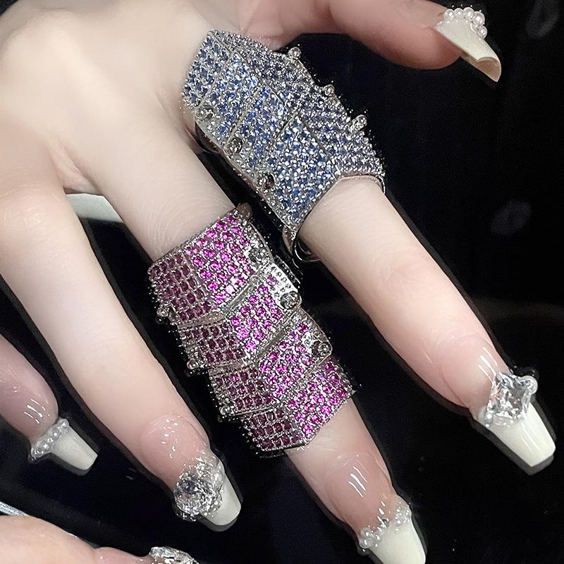 Niche Personality Micro-Inlaid Zircon Four-Section Full Diamond Armor Saturn Open Ring Light Luxury High-End Couple Ring Woman