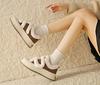 Women's Cotton Shoes Winter 2024: Soft-Sole Plus Velvet White Sneakers with Magic Stickers, Size 34.