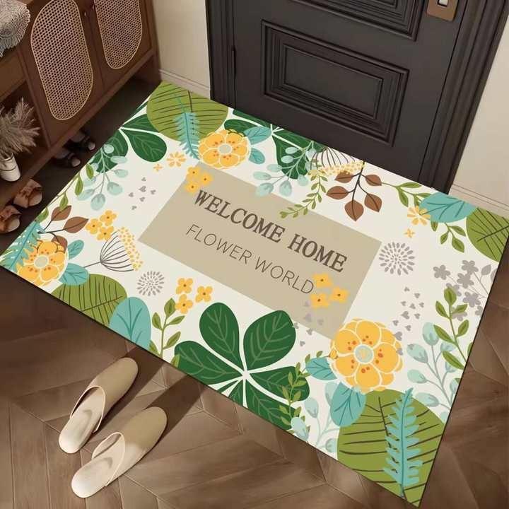 Plant Flower Crystal Velvet Mat Bathroom Absorbent Non-slip Mat Toilet Dirty Mat Entry Door Mat
