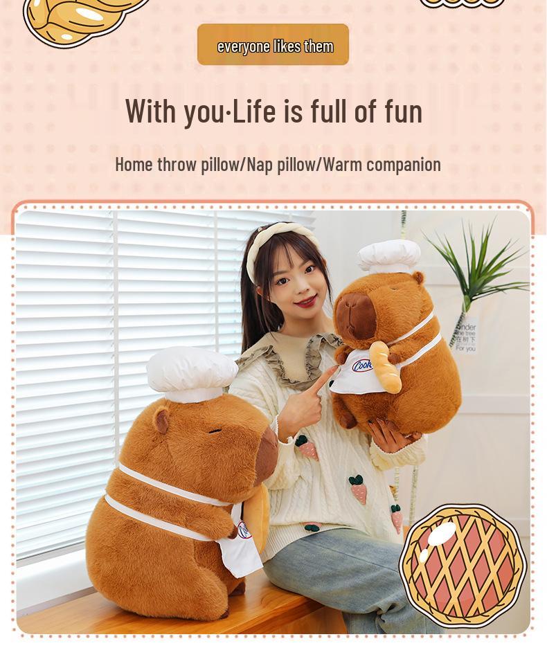 Capybara Chef Large Plush Doll - Cute Cartoon Pillow Gift