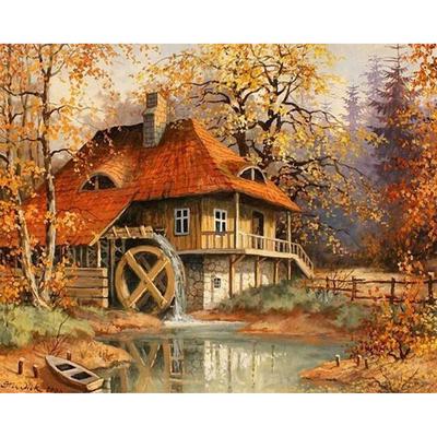 Artigianato Ricamo Capanna Autunnale Pittura Diamante Punto Croce Villa Casa Diamante Strass Tondo Pieno