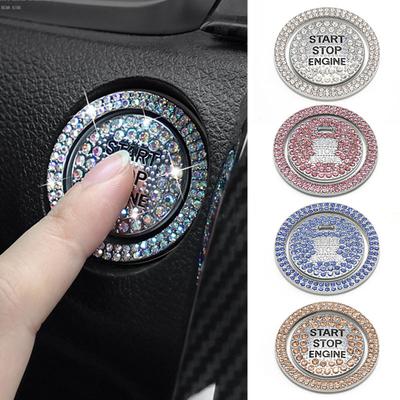 1 sada kroužku a tlačítka Car Bling Jedno kliknutí Start Stop Motor Zapalování Nálepka Univerzální křišťálový drahokamu Kovový kryt