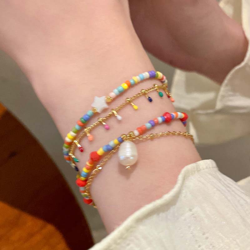 New Korean Colorful Crystal Beaded Bracelet for Women Elegant Sweet Handmade Woven Chain Bracelet Jewelry Accessories
