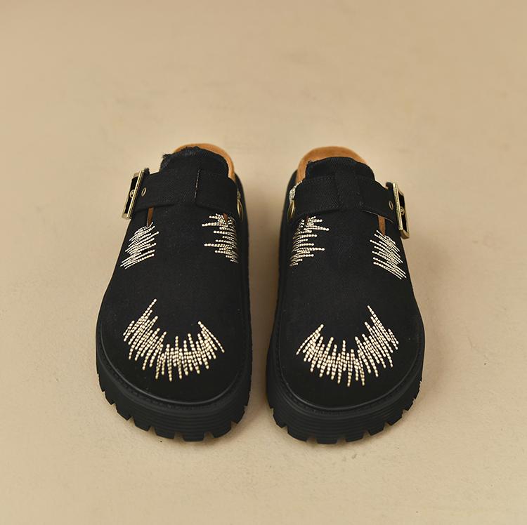 

2025 Новые тапочки на толстой подошве в стиле дистресс с круглым носком, ремешком с пряжкой, слипоны, ретро, обувь для пар, летняя однотонная лаконичная обувь для отдыха 37 чёрный