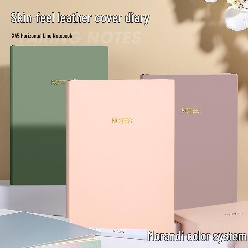 Morandi Color A5 Soft Cover Leather Notebook with Skin-Feel Surface for Students.