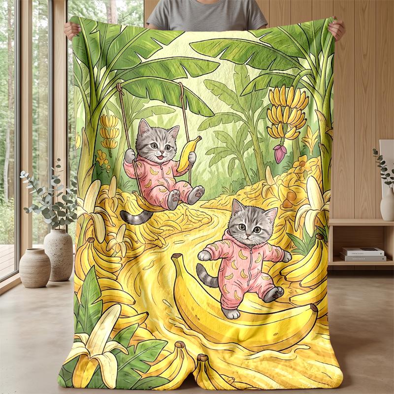 Kittens Hugging in Autumn Theme blanket Lightweight Warm Flannel Blanket Decorative Throw Blanket for Home Decoration