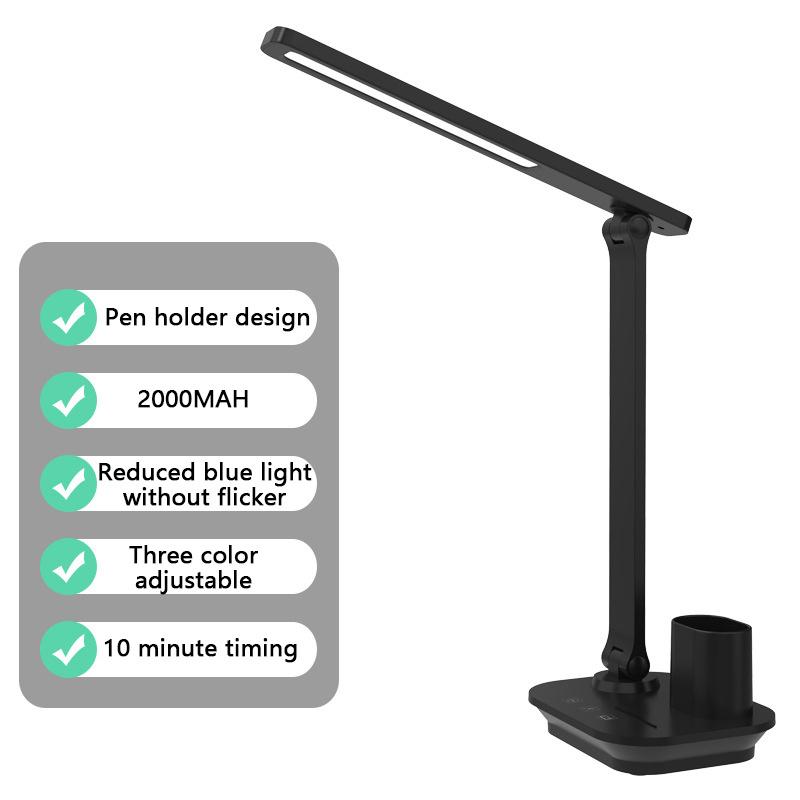 

TB-87SLI Battery Powered Folding LED Light 3 Color Temperature Stepless Dimming Night Light with Pen Holder Black