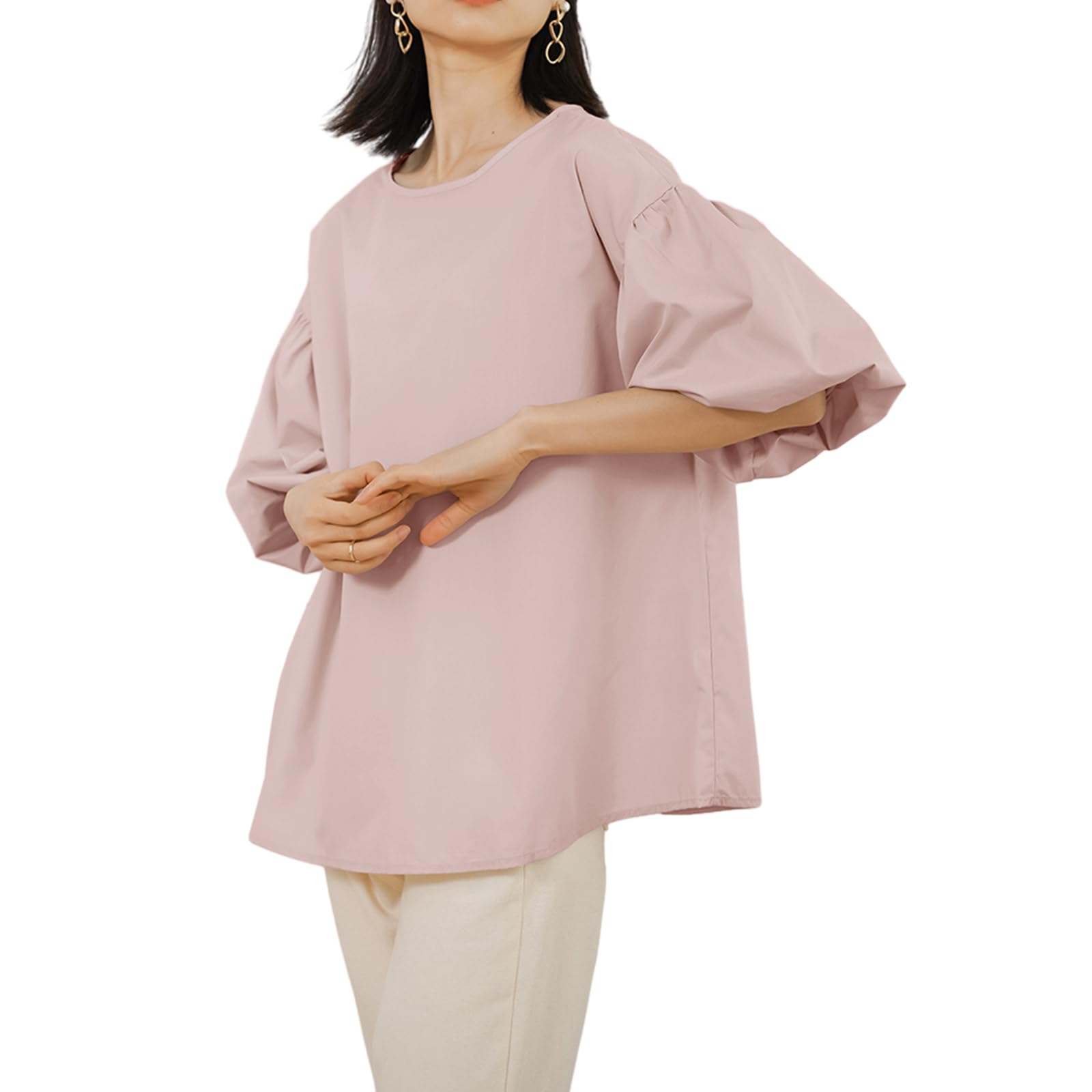 

Блузка для короткого рукава Meme puff в клетку и летняя большая свободная круглая для работы [RoyzTocz] женская, рукав, лето, весна, футболка, Экстра, рукав, топ, розовый