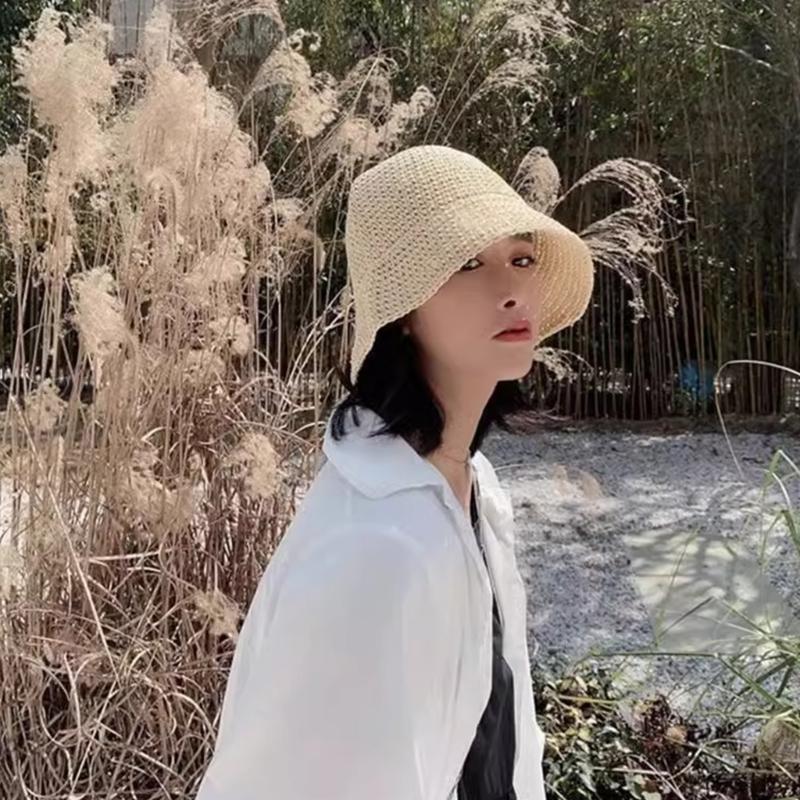 Natural Straw Summer Hat Packable Travel Handwoven Bucket Caps Sun Protection Beach Accessory