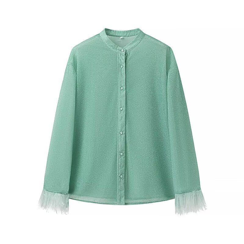 Kaslead New Arrival Women's Clothing Fashion Style Fashion Minority Design Long Sleeves Feather Coat Casual Pants Suit