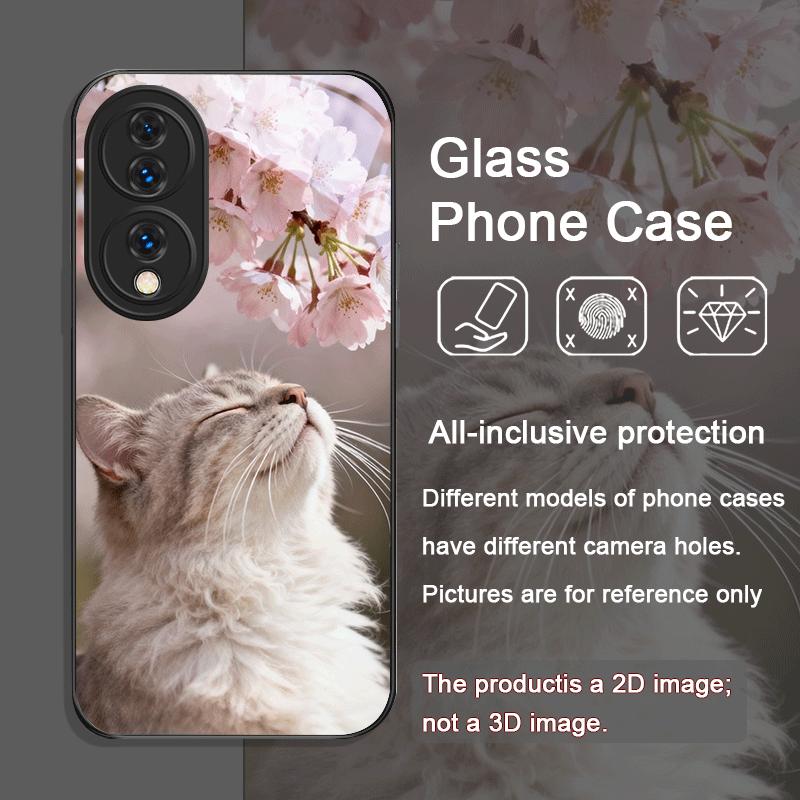 

Розовый Цветок Сакуры Милый Принт Кота Закаленное Стекло Чехол для Телефона для Huawei Nova 13 Pro 12 11 SE P60 P40 Mate 40 50 60 Чехол Huawei Mate 70