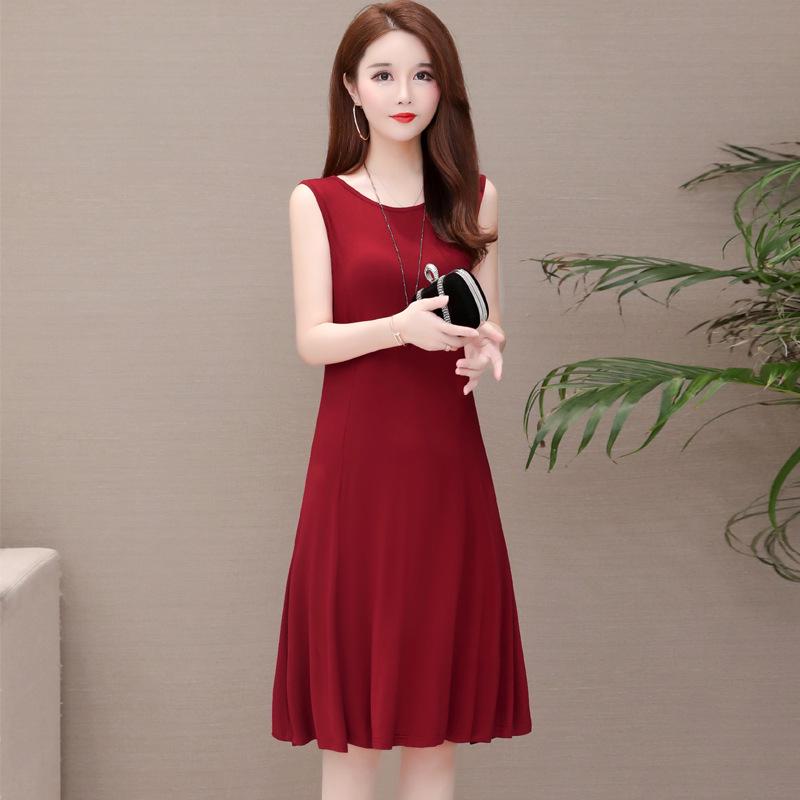 2025 Summer Sleeveless Modal A-line Dress - Loose Fit, Large Size