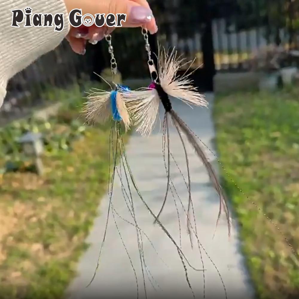 2pcs Blue Simulation Insect Cat Teaser Stick for Change Heads Cat Toys Tassel Pet Toy Supplies