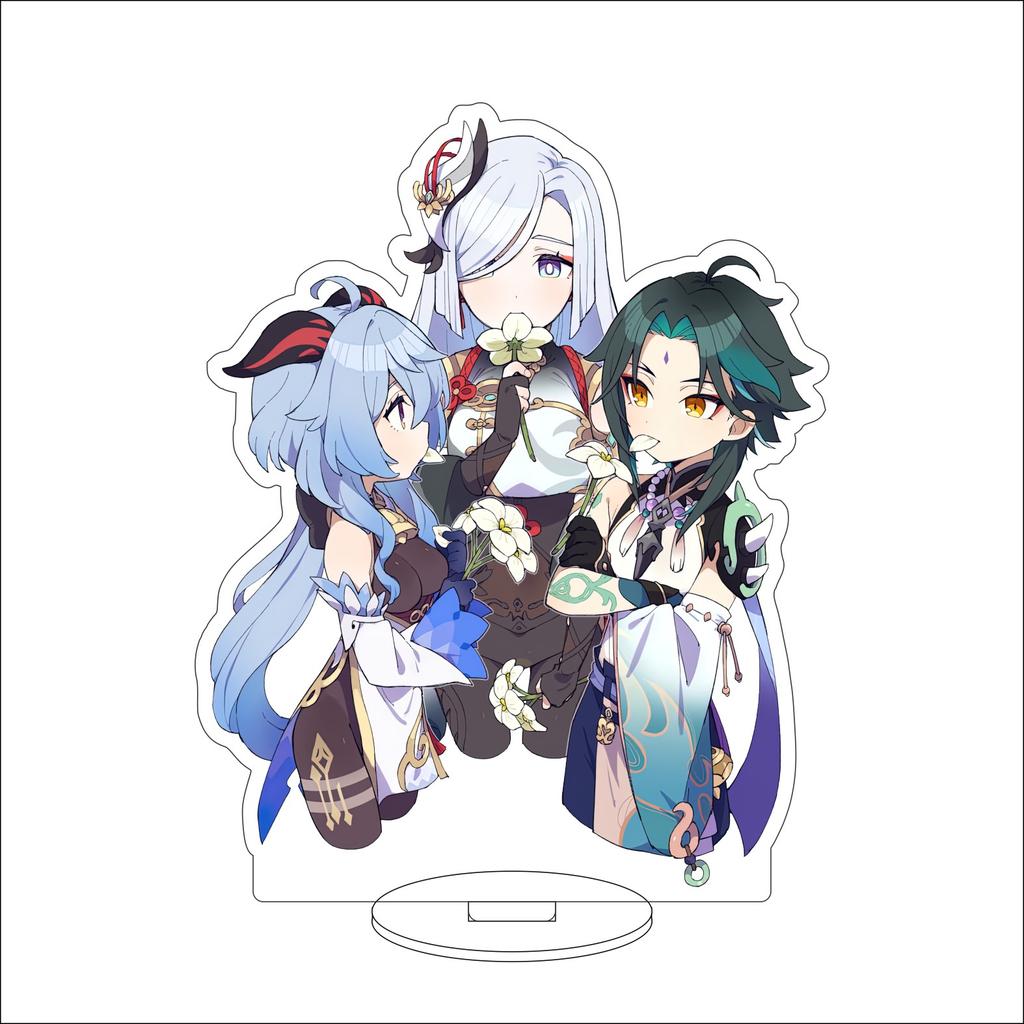 10CM Anime Genshin Impact Figure Stand Model Shenhe Cute Desk Decor Standing Sign Gifts