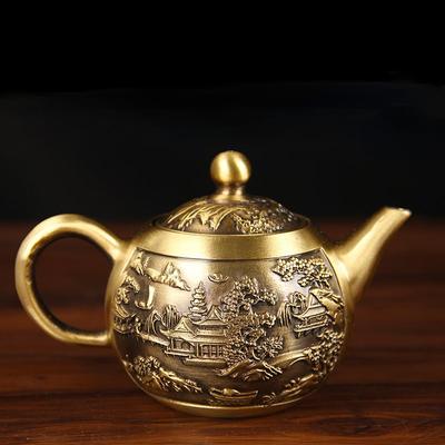 Teekanne aus gebürstetem Messing, Wasserkocher, Heim-Teeservice, Kupferwaren, kreative Teekanne, Ornamente, Kunsthandwerk