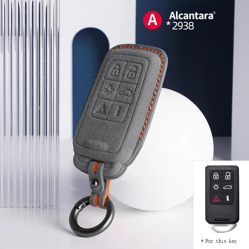 Alcantara For Volvo S90 S60 XC60 XC40 XC90 V60 V90 Car Key Case Holder Cover Shell Suede Keychain Protector Accessories