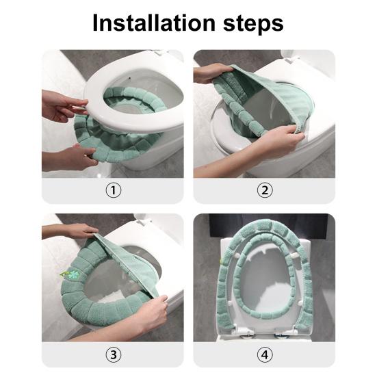 Plüsch-WC-Sitzbezug mit Griff Verdickt Waschbar Weich O-förmig Vier Jahreszeiten Universal Badezimmer WC-Schüssel Wärmer Kissen Pad