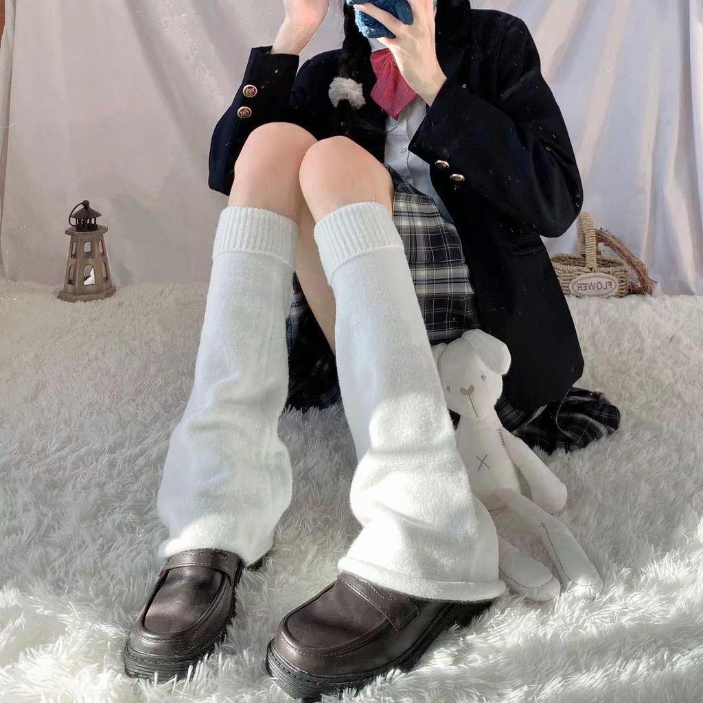 Gray-Powder Striped Wide-Leg Flared Socks - Knitted Autumn/Winter Calf Socks for Hot Girl Subculture